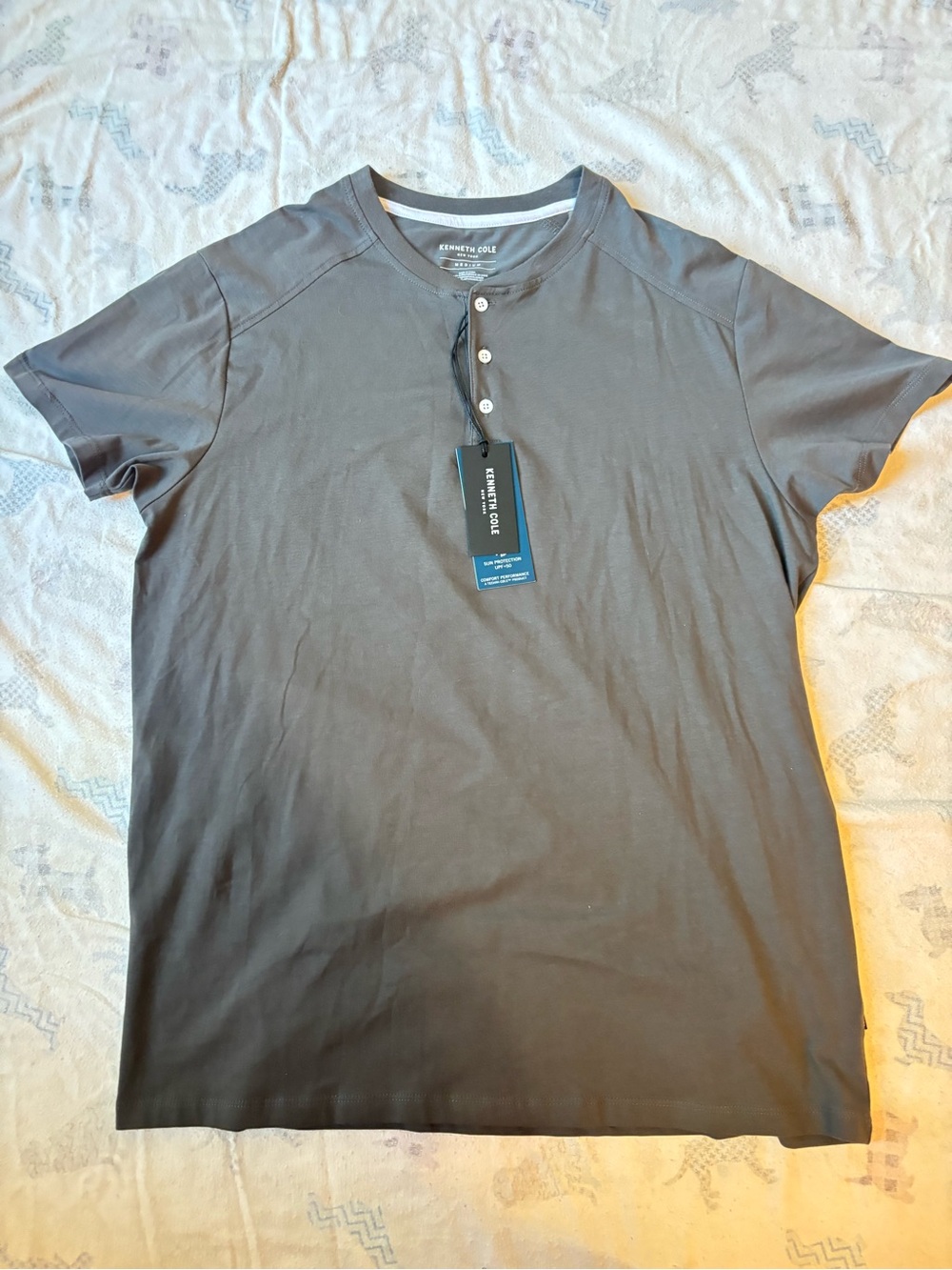 Kenneth Cole Short-Sleeve Henley Shirt - Charcoal Gray